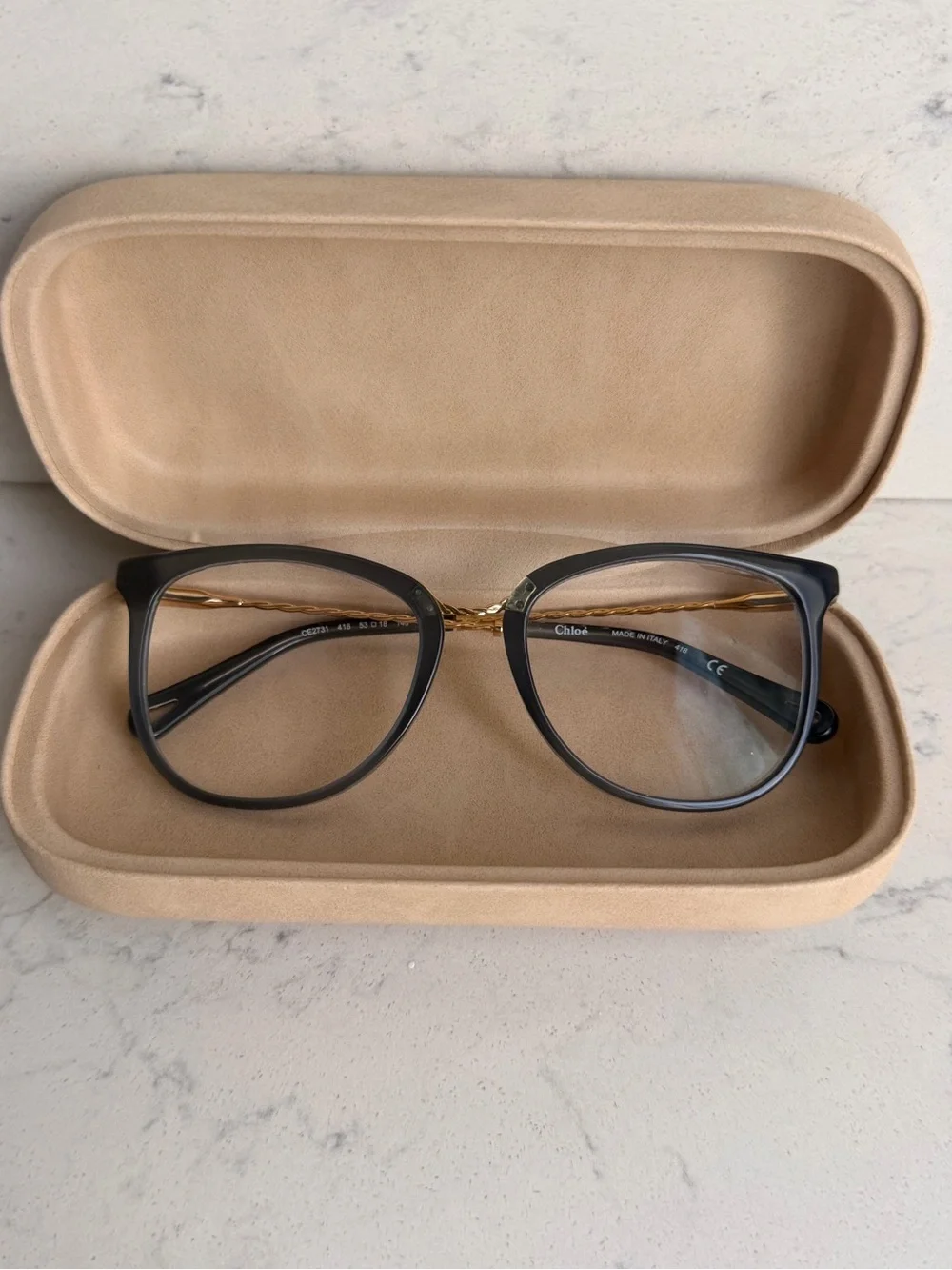 Chloe Aqua-Gray Eye Glasses with Gold Arms